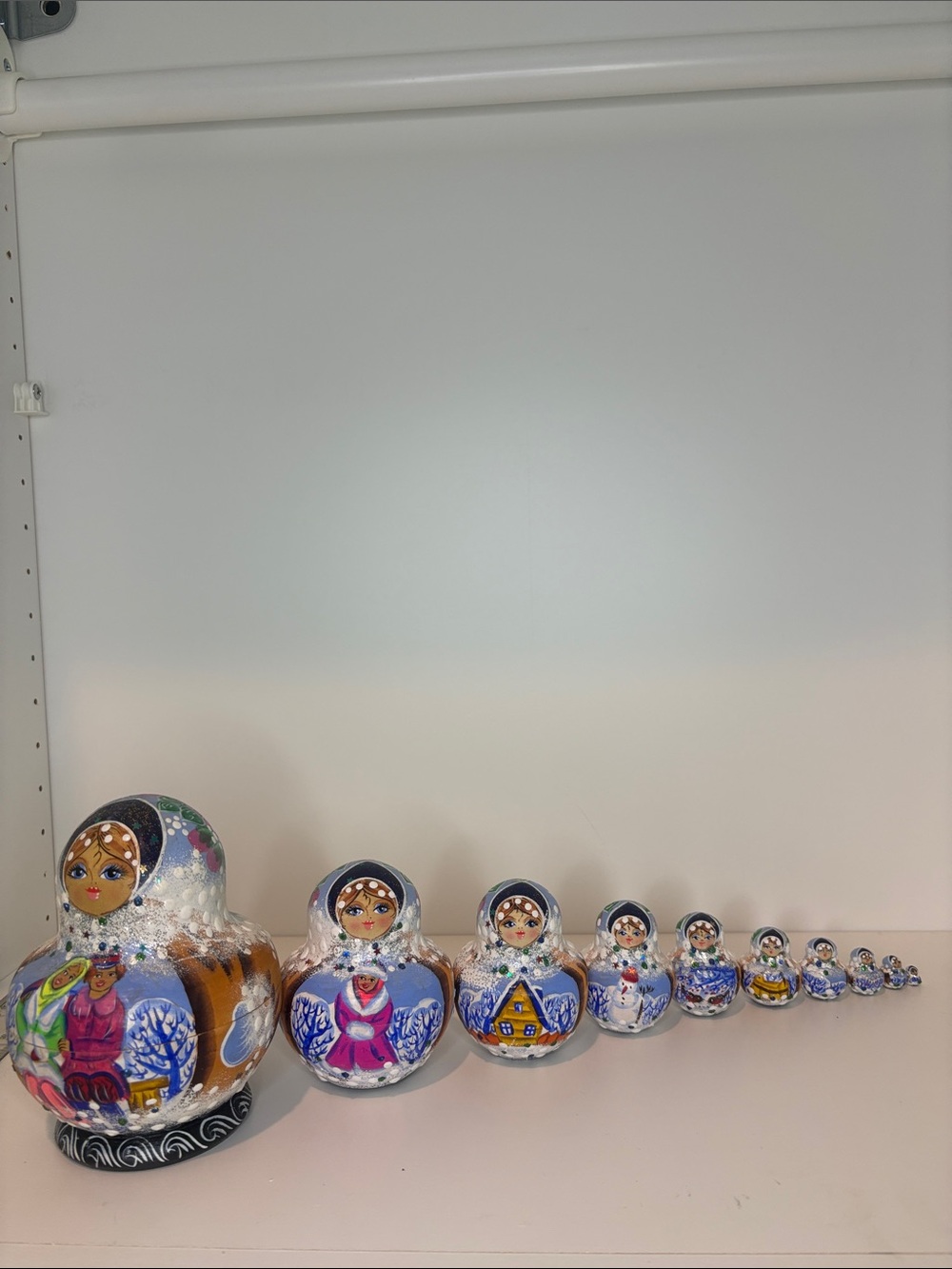 Hand Painted Russian Matryoshka Nesting Dolls Set of 10 Winter Village